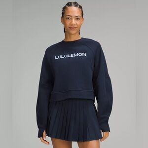Lululemon Scuba Oversized Crewneck Pullover Wordmark True Navy/White M/L NWT